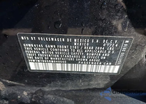 2024 Volkswagen Jetta 1.5T Se z USA, uszkodzony, nr VIN 3VW7M7BU5RM040500